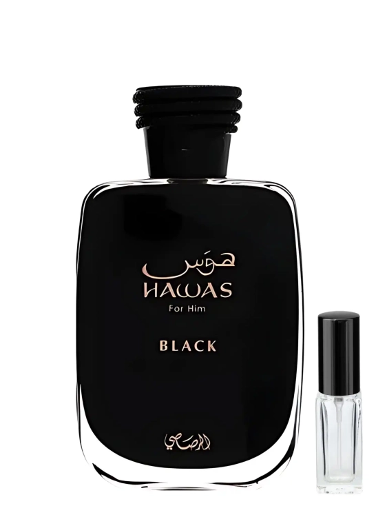Hawas Black Rasasi - odlewka intensywnych perfum dostępna w Perfame. Męski zapach o nutach przypraw i bursztynu.