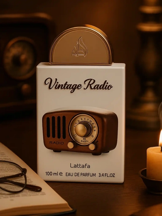 Vintage Radio Lattafa - odlewka niszowych perfum dostępna w Perfame. Nostalgiczny zapach o nutach tytoniu, wanilii i przypraw.