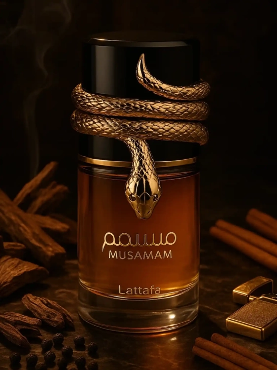 Lattafa Musama - odlewka orientalnych perfum dostępna w Perfame. Ciepły, bursztynowy zapach o nutach oudu i wanilii.