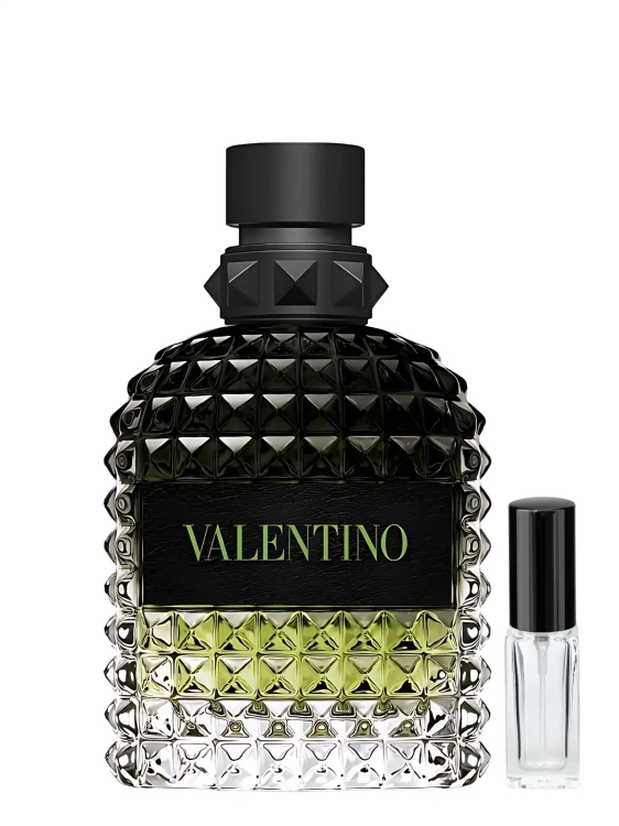 Valentino Uomo Born in Roma Green Stravaganza - odlewka męskich perfum dostępna w Perfame. Zielony, świeży zapach z nutami bergamotki, kawy i drzew.