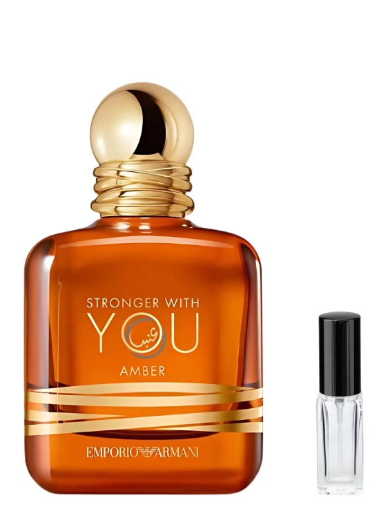 Emporio Armani Stronger With You Amber - odlewka intensywnych perfum dostępna w Perfame. Ciepły, uwodzicielski zapach z nutami bursztynu, wanilii i lawendy.