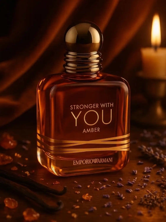 Emporio Armani Stronger With You Amber - odlewka intensywnych perfum dostępna w Perfame. Ciepły, uwodzicielski zapach z nutami bursztynu, wanilii i lawendy.