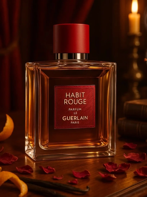 GUERLAIN Habit Rouge Parfum - odlewka klasycznych perfum dostępna w Perfame. Orientalny zapach z nutami skóry, przypraw i cytrusów.