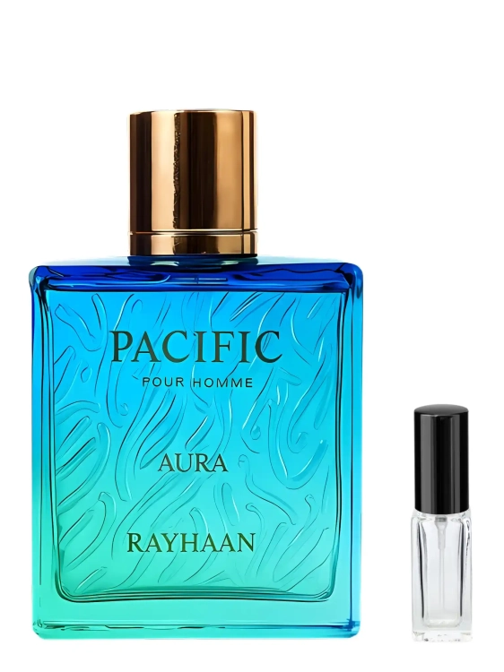Rayhaan Pacific Aura – odlewka perfum o świeżym, wodnym charakterze dostępna w Perfame. Nuty bergamotki, piżma i cyprysu.