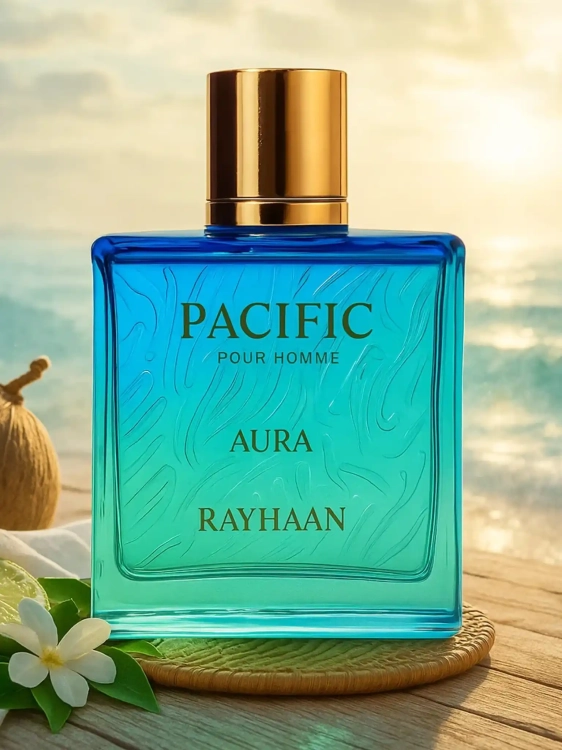 Rayhaan Pacific Aura – odlewka perfum o świeżym, wodnym charakterze dostępna w Perfame. Nuty bergamotki, piżma i cyprysu.