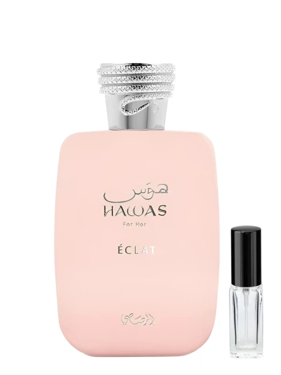 Rasasi Hawas Éclat for Her – odlewka nowoczesnych damskich perfum dostępna w Perfame. Kwiatowo-owocowa kompozycja z nutami cytrusów, piwonii i piżma.