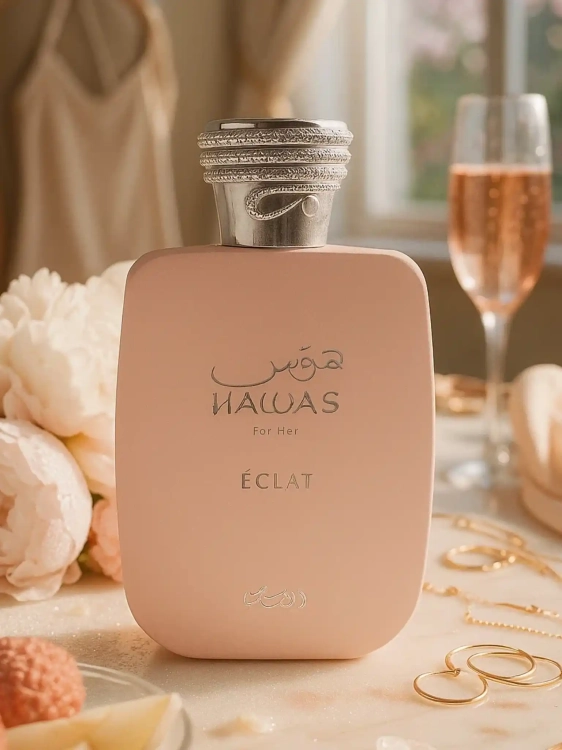 Rasasi Hawas Éclat for Her – odlewka nowoczesnych damskich perfum dostępna w Perfame. Kwiatowo-owocowa kompozycja z nutami cytrusów, piwonii i piżma.