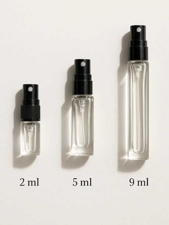 Wielkości odlewek perfum dostępnych w Perfame - 2 ml, 5 ml, 9ml.
