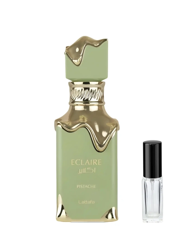 Lattafa Éclaire Pistache – odlewka gourmand perfum dostępna w Perfame. Pistacje, wanilia i kremowa słodycz.