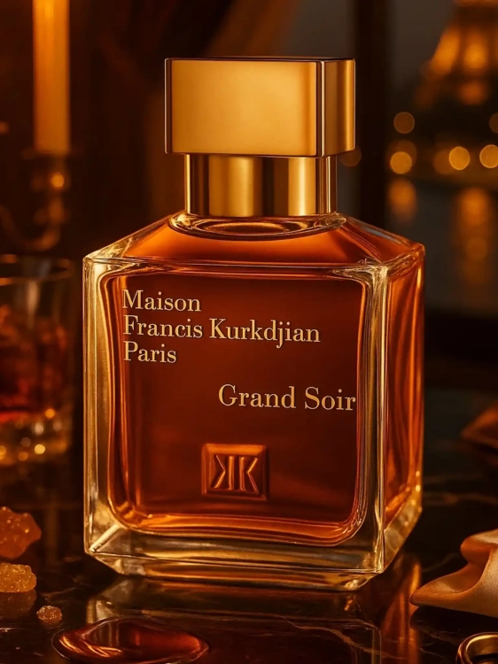 Maison Francis Kurkdjian Grand Soir – odlewka luksusowych perfum dostępna w Perfame. Bursztyn, wanilia i fasola tonka w zmysłowej orientalnej kompozycji.