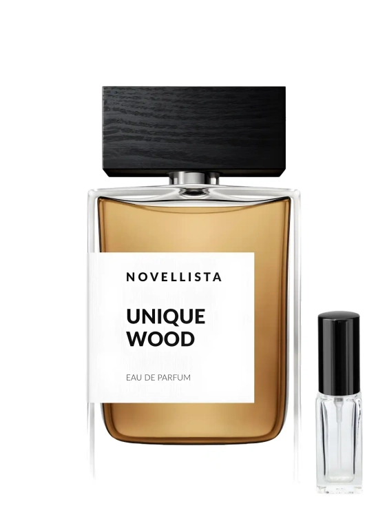 Odlewka Novellista Unique Wood – drewno sandałowe, kardamon i ciepła ambra tworzą elegancki, suchy, drzewny zapach o niszowym, męskim sznycie. Dostępny w Perfame.