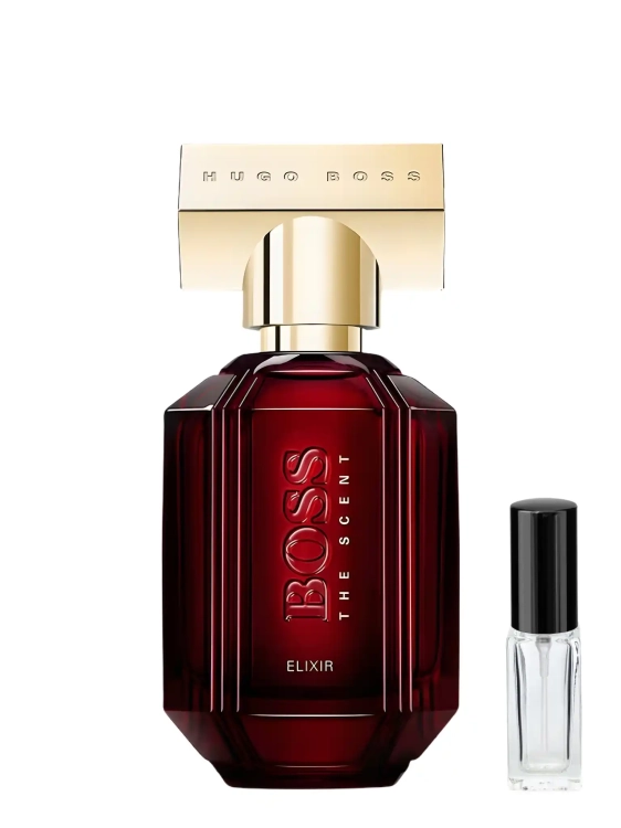 Odlewka Hugo Boss The Scent Elixir for Her – głęboki kwiat pomarańczy, złocisty miód i ambrowa słodycz tworzą zmysłową, intensywną kobiecą kompozycję. Dostępna w Perfame.
