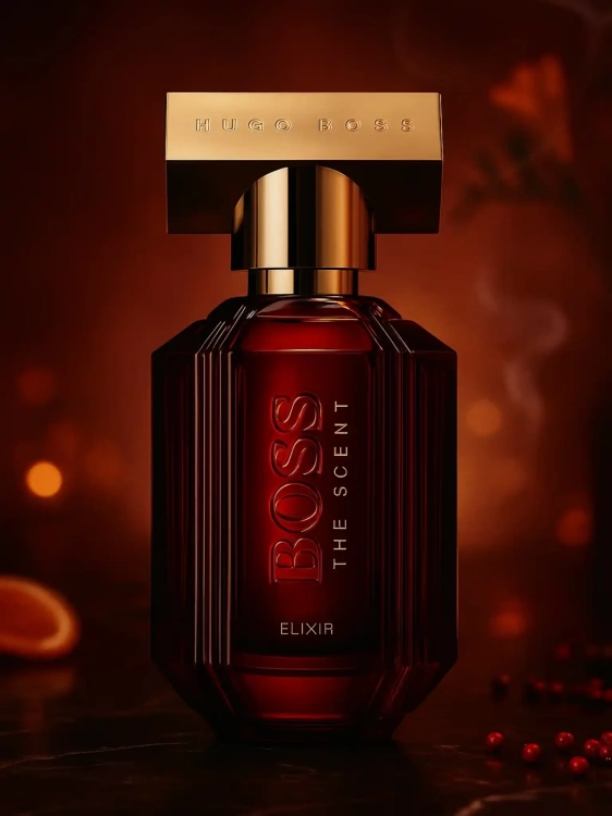 Odlewka Hugo Boss The Scent Elixir for Her – głęboki kwiat pomarańczy, złocisty miód i ambrowa słodycz tworzą zmysłową, intensywną kobiecą kompozycję. Dostępna w Perfame.