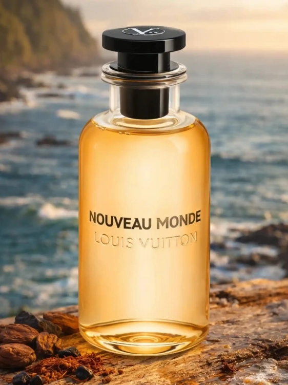 Odlewka Nouveau Monde Louis Vuitton – kakao, oud i ambrowa głębia tworzą intensywny, orientalno-gourmandowy zapach inspirowany dalekimi podróżami. Dostępny w Perfame.