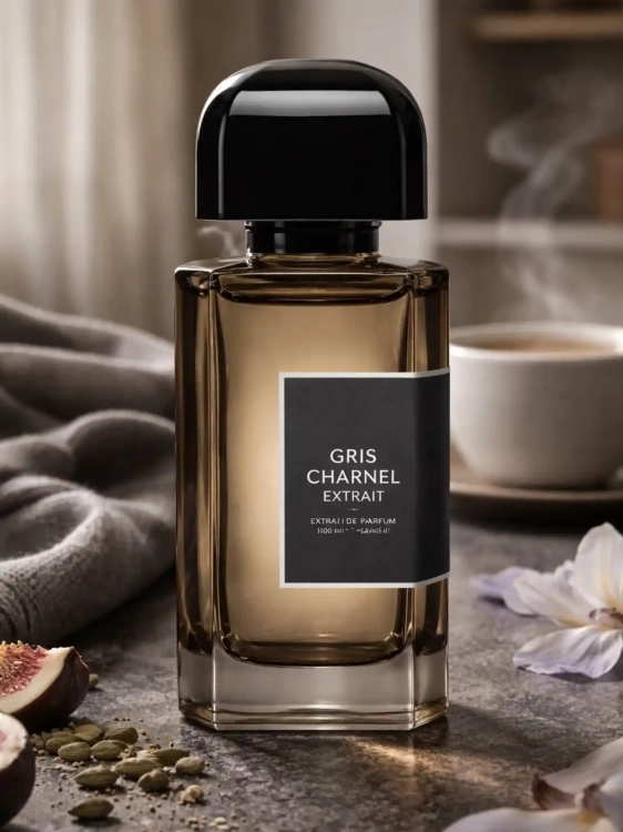 Odlewka Gris Charnel Extrait – figowiec, kardamon i kremowe drewno tworzą głęboki, elegancki zapach o zmysłowej, niszowej aurze. Dostępny w Perfame.