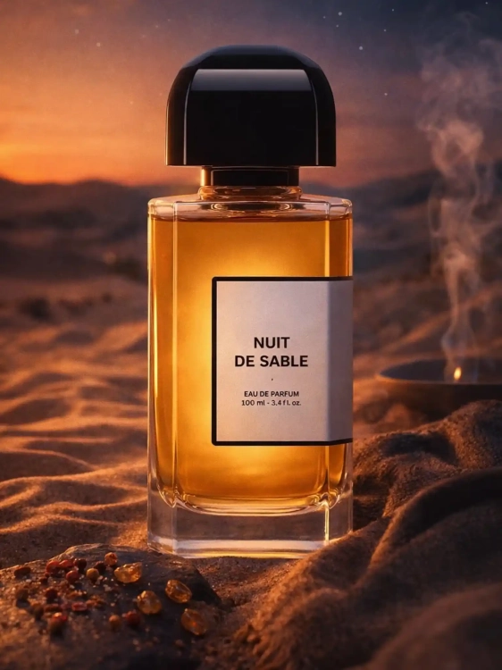 Odlewka Nuit De Sable – róża, kminek i bursztynowe ciepło tworzą suchy, przyprawowo-orientalny zapach inspirowany pustynnym zmierzchem. Dostępny w Perfame.