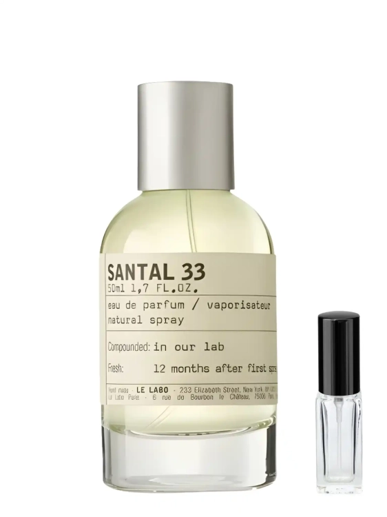 Odlewka Le Labo Santal 33 – suchy sandałowiec, skóra i wetyweria tworzą kultowy, minimalistyczny zapach o niszowym, surowym charakterze. Dostępny w Perfame.
