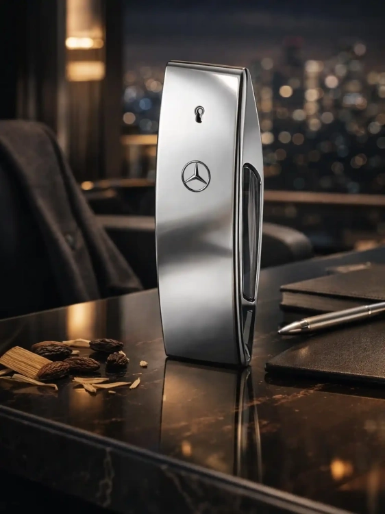 Odlewka Mercedes-Benz Club – cytrusy, przyprawy i drzewna baza tworzą nowoczesny, klubowy zapach o eleganckiej męskiej aurze. Dostępny w Perfame.