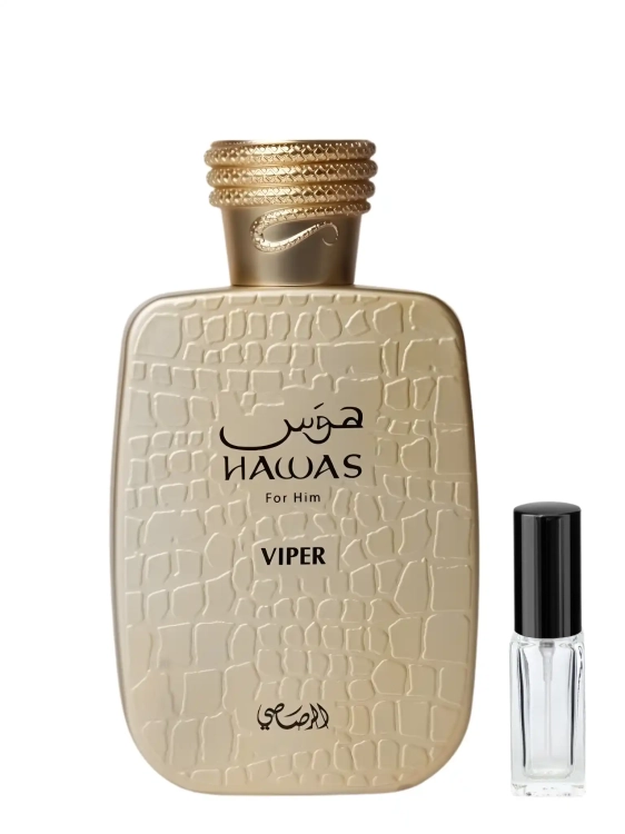 Odlewka Rasasi Hawas Viper – cytrusy, aromatyczne przyprawy i ambrowa baza tworzą świeży, dynamiczny zapach o sportowej energii. Dostępny w Perfame.
