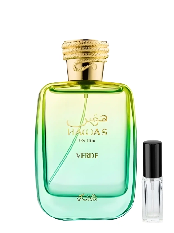 Odlewka Rasasi Hawas Verde – zielone nuty, cytrusy i drzewna świeżość tworzą lekki, nowoczesny zapach idealny na ciepłe dni. Dostępny w Perfame.