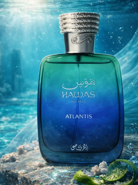 Odlewka Rasasi Hawas Atlantis – nuty morskie, cytrusy i ambra tworzą intensywnie świeży, wodny zapach o letniej aurze. Dostępny w Perfame.