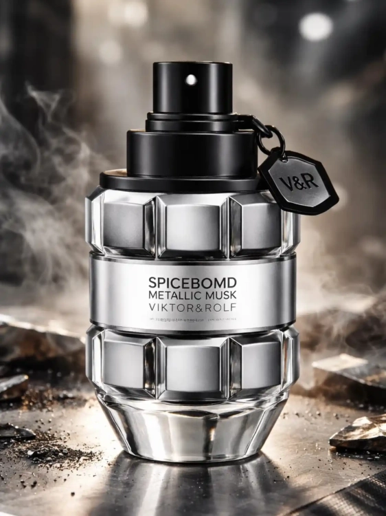 Odlewka Spicebomb Metallic Musk – metaliczne piżmo, przyprawy i ambrowe nuty tworzą futurystyczny, chłodny zapach o industrialnym charakterze. Dostępny w Perfame.