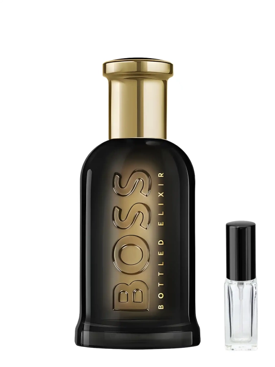 Odlewka Boss Bottled Elixir – kadzidło, skóra i ambrowa baza tworzą intensywny, luksusowy zapach o prestiżowym charakterze. Dostępny w Perfame.