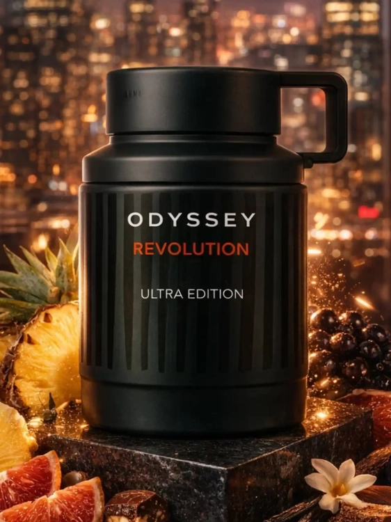 Odlewka Armaf Odyssey Revolution Ultra – przyprawy, wanilia i drzewna baza tworzą intensywny, nowoczesny zapach o wieczorowym charakterze. Dostępny w Perfame.