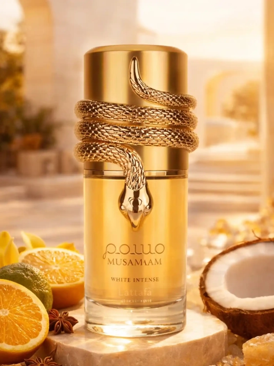 Odlewka Lattafa Musamam White Intense – białe kwiaty, wanilia i kremowa ambra tworzą elegancki, intensywny zapach o luksusowym charakterze. Dostępny w Perfame.