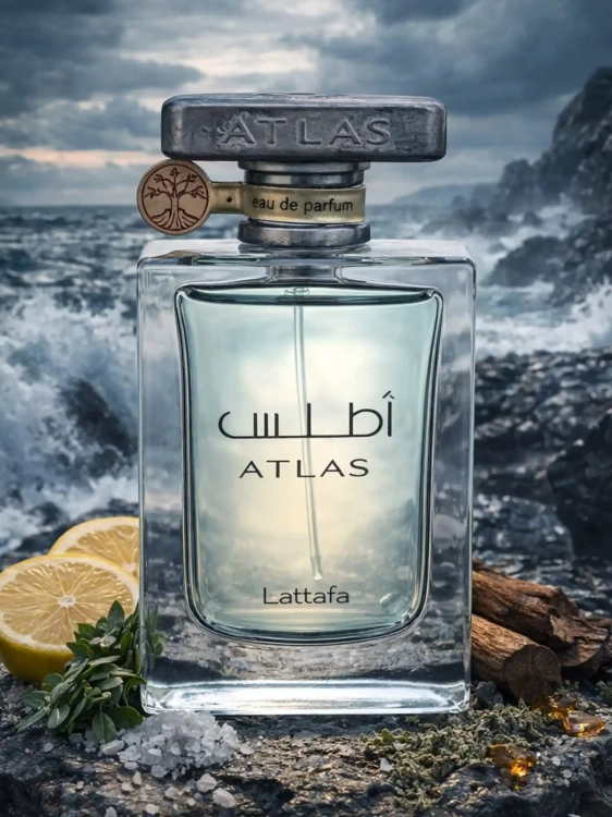 Odlewka Lattafa Atlas – nuty morskie, cytrusy i ambrowa głębia tworzą świeży, nowoczesny zapach inspirowany oceanem. Dostępny w Perfame.