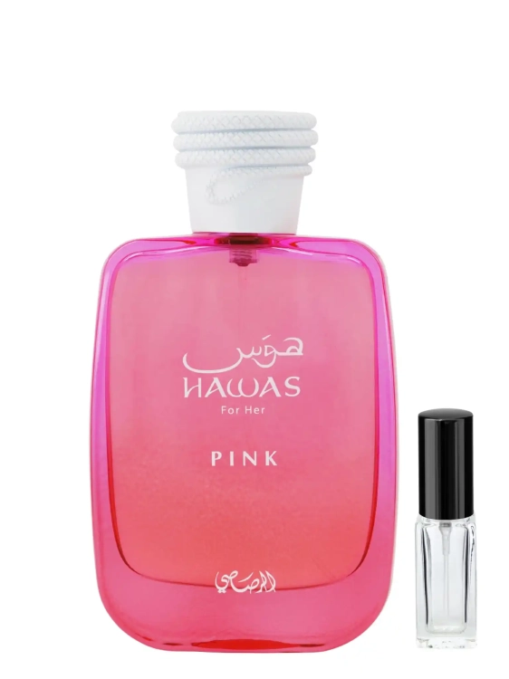 Odlewka Rasasi Hawas Pink – kobiecy zapach łączący soczyste owoce, kwiatowe nuty i kremową słodycz, pełen energii, świeżości i nowoczesnej zmysłowości. Dostępny w Perfame.