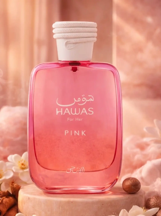Odlewka Rasasi Hawas Pink – kobiecy zapach łączący soczyste owoce, kwiatowe nuty i kremową słodycz, pełen energii, świeżości i nowoczesnej zmysłowości. Dostępny w Perfame.