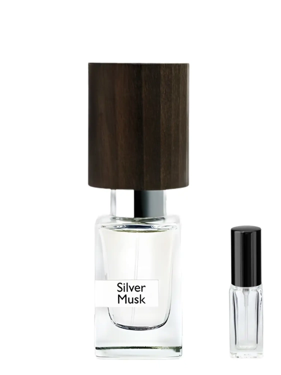 Odlewka Nasomatto Silver Musk – czyste piżmo i metaliczna świeżość tworzą minimalistyczny, molekularny zapach o intymnym charakterze. Dostępny w Perfame.