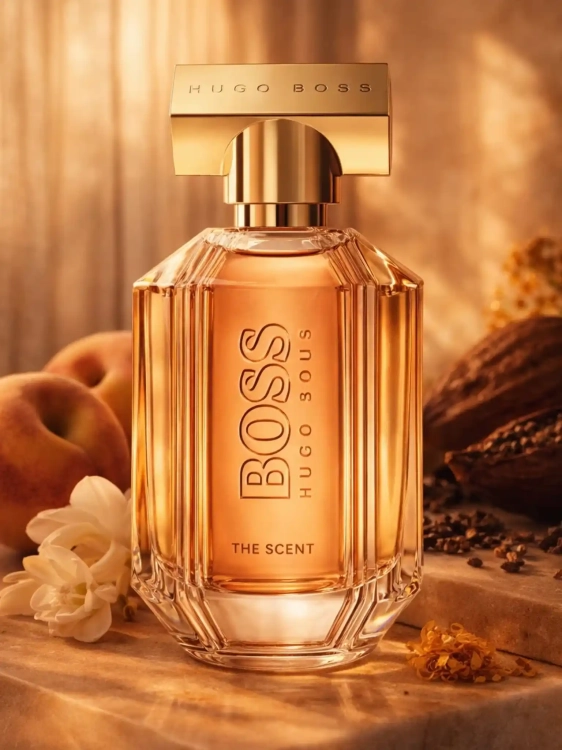 Odlewka Hugo Boss BOSS The Scent for Her – brzoskwinia, kwiat osmantusa i kakao tworzą zmysłowy, kobiecy zapach o eleganckiej słodyczy. Dostępny w Perfame.