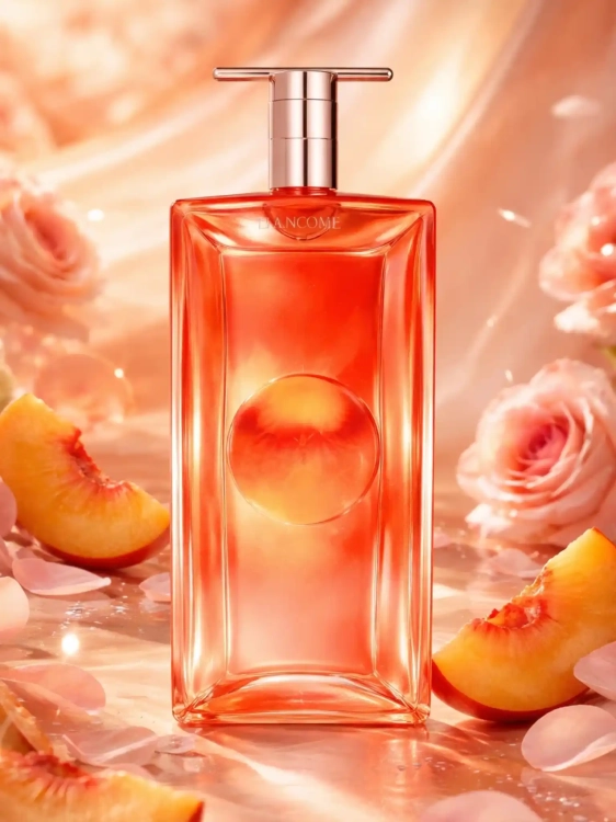 Odlewka Lancôme Idôle Peach'N Roses – brzoskwinia, róża i piżmo tworzą świeży, kobiecy zapach o owocowo-kwiatowym charakterze. Dostępny w Perfame.