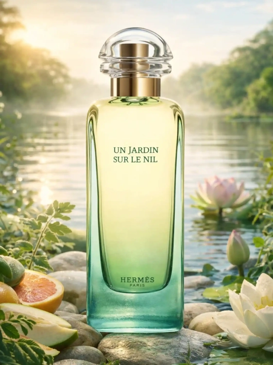 Odlewka HERMÈS Un Jardin sur le Nil – zielone mango, grejpfrut i lotos tworzą świeży, cytrusowo-wodny zapach inspirowany ogrodem nad Nilem. Dostępny w Perfame.