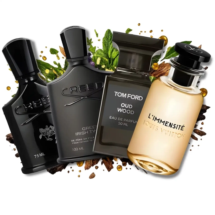 Zestaw szklanych odlewek Autorytet z kolekcji Perfame. Drzewne i zdecydowane akordy w zapachach Creed, Louis Vuitton i Tom Ford budują aurę absolutnej władzy i męskiej klasy.