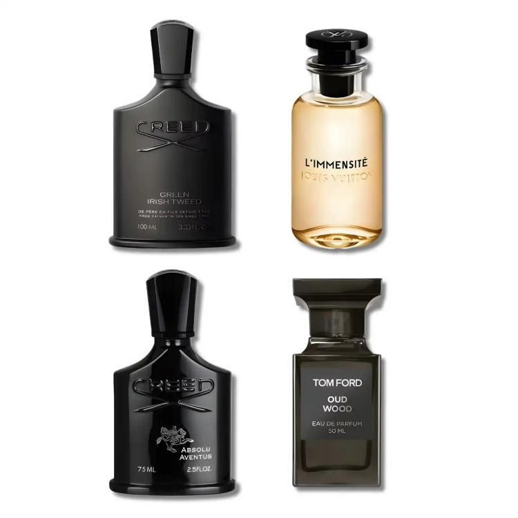 Zestaw szklanych odlewek Autorytet z kolekcji Perfame. Drzewne i zdecydowane akordy w zapachach Creed, Louis Vuitton i Tom Ford budują aurę absolutnej władzy i męskiej klasy.