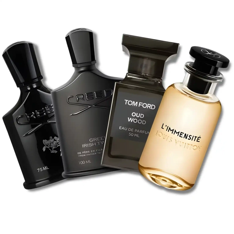 Zestaw szklanych odlewek Autorytet z kolekcji Perfame. Drzewne i zdecydowane akordy w zapachach Creed, Louis Vuitton i Tom Ford budują aurę absolutnej władzy i męskiej klasy.