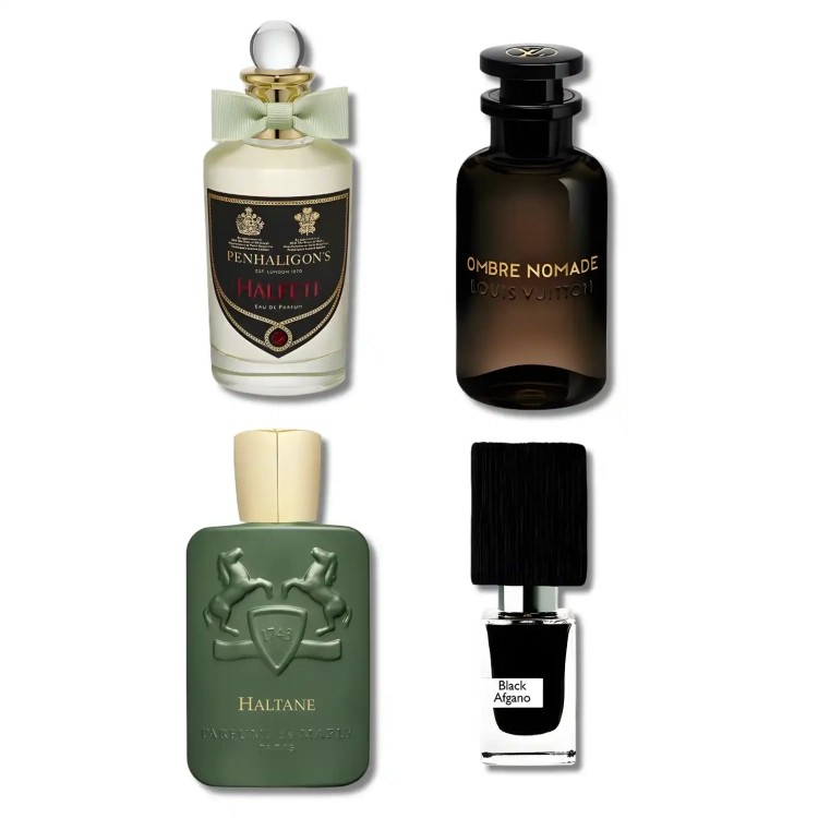 Zestaw odlewek Czarne Złoto dostępny w Perfame. Głębia orientu zaklęta w ciężkich, dymnych ekstraktach Louis Vuitton, Parfums de Marly czy Nasomatto, pełnych oudu i ciepłych przypraw.