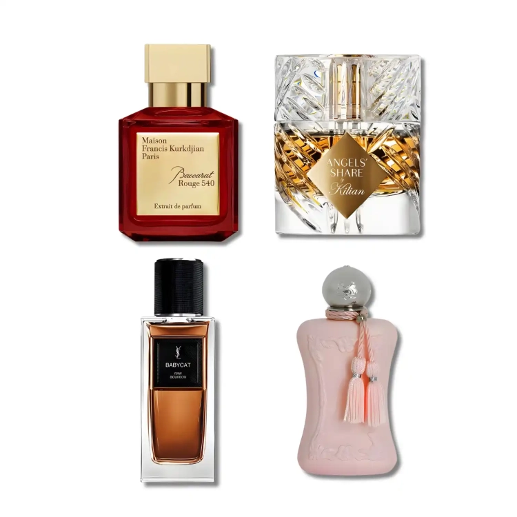 Zestaw szklanych odlewek Obiekt Pożądania w ofercie Perfame. Kwintesencja luksusu z niezwykle zmysłowymi kompozycjami Maison Francis Kurkdjian, Parfums de Marly, Kilian i YSL.