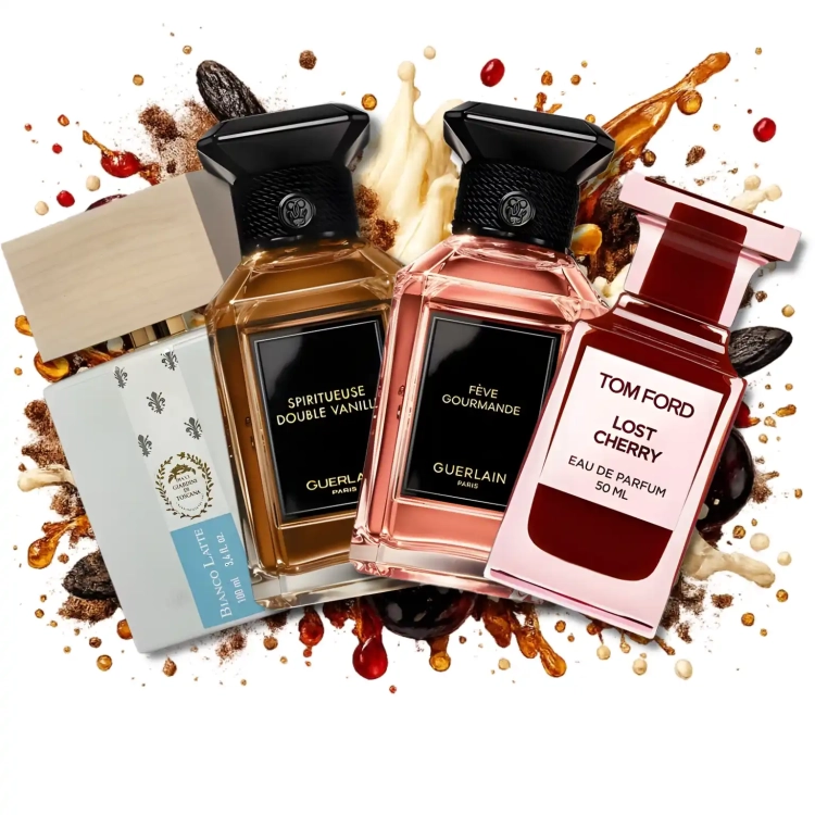 Gourmandowy zestaw odlewek Słodka Obsesja od Perfame. Waniliowe i deserowe akordy w zapachach Giardini Di Toscana, Guerlain oraz Tom Ford gwarantują prawdziwą, słodką rozkosz.