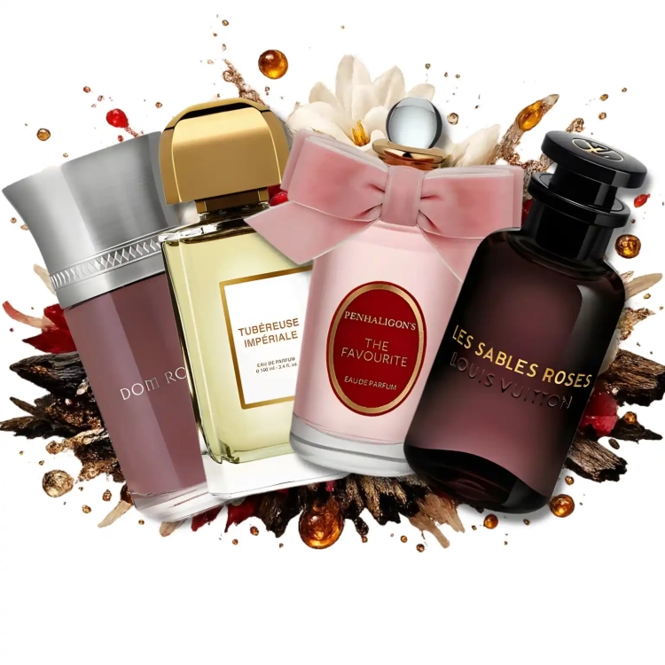 Zestaw odlewek Dama z Klasą dostępny w Perfame. Arystokratyczna róża i białe kwiaty w kompozycjach Liquides Imaginaires, BDK oraz Penhaligon's oddają czystą, kobiecą elegancję.