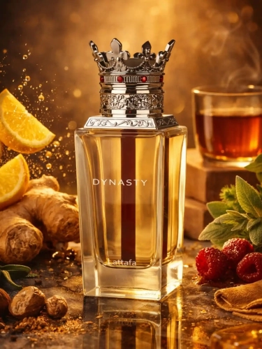 Szklana odlewka luksusowego zapachu Lattafa Dynasty dostępna w Perfame. Orientalne i drzewne akordy oddają bogactwo arabskiej sztuki perfumiarskiej.