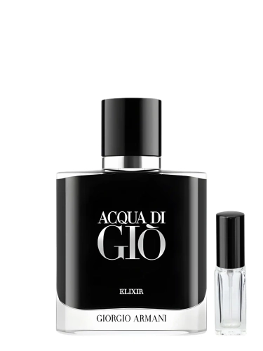 Szklana odlewka głębokiego ekstraktu Armani Acqua Di Gio Elixir od Perfame. Morskie nuty i paczula tworzą intensywny, męski aromat.
