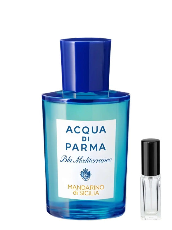 Szklana odlewka rześkiej kompozycji Acqua Di Parma Mandarino Di Sicilia z kolekcji Perfame. Zielona mandarynka i włoskie cytrusy dają pełne orzeźwienie.