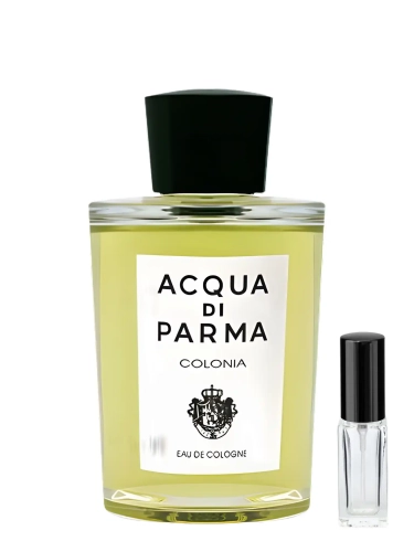 Szklana odlewka kultowej wody Acqua Di Parma Colonia od Perfame. Aromatyczne cytrusy i zioła oddają esencję włoskiej elegancji.
