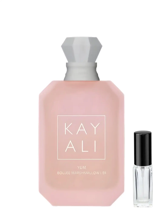 Odlewka słodkiej kompozycji KAYALI Yum Boujee Marshmallow 81 z kolekcji Perfame. Nuty pianek marshmallow i wanilii tworzą pyszny, deserowy aromat.