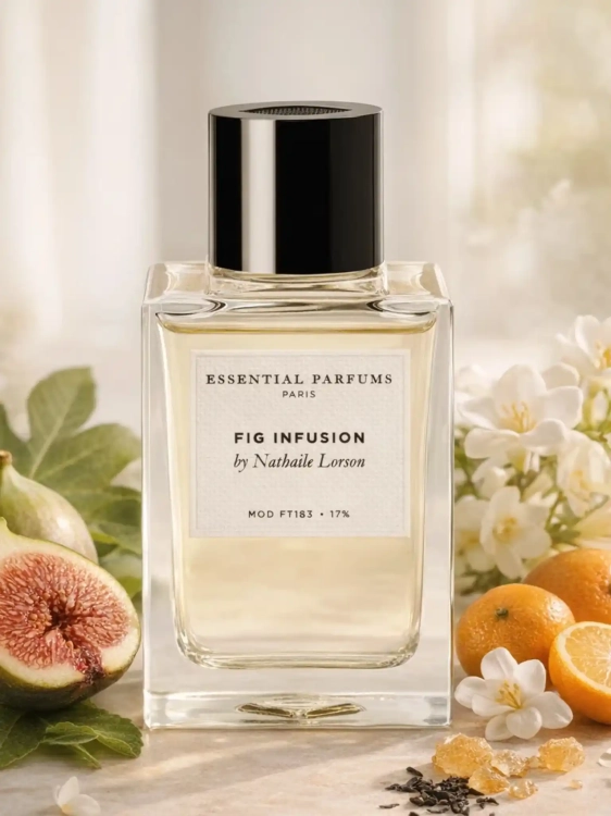 Szklana odlewka owocowo-drzewnego aromatu Essential Parfums Fig Infusion z kolekcji Perfame. Nuty figi i czarnej herbaty relaksują zmysły.
