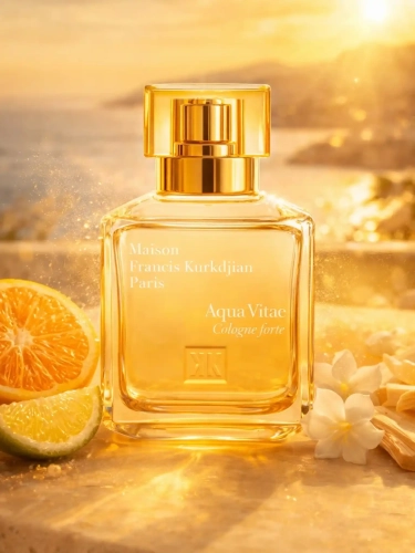 Odlewka słonecznej wody MFK Aqua Vitae Cologne Forte w ofercie Perfame. Cytrusy i kwiatowe akordy oddają uczucie ciepłego, letniego wiatru.